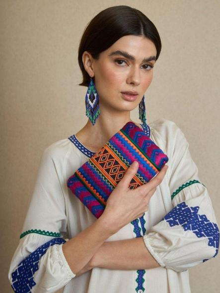 Bolso fiesta Latido étnico bordado greca naranja [1]