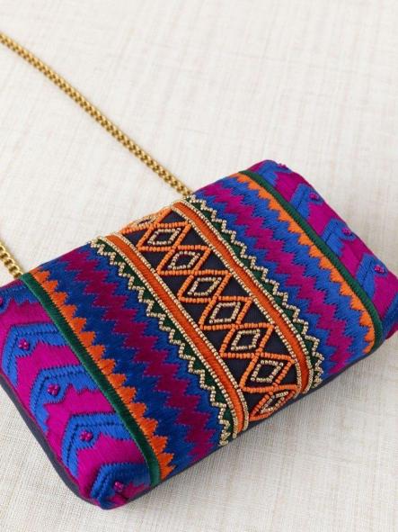 Bolso fiesta Latido étnico bordado greca naranja