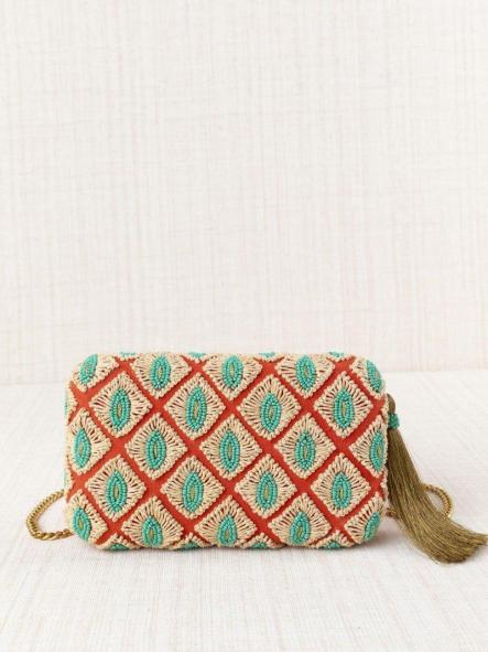 Bolso fiesta Latido coral rafia y cuentas turquesa [2]