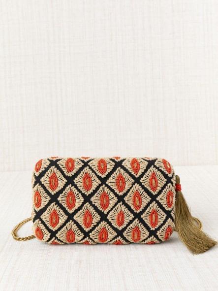 Bolso fiesta Latido negro rafia y cuentas coral