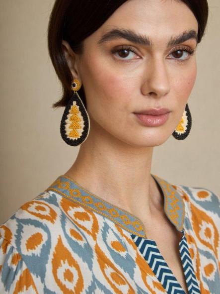 Pendientes gota bicolor mostaza y negro [0]