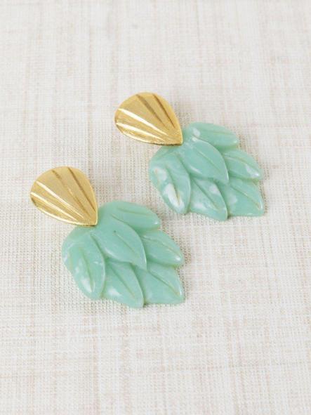 Pendiente hojas resina turquesa [0]