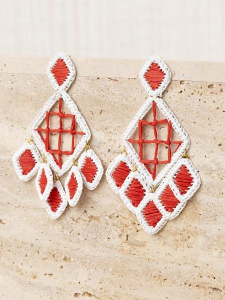 Pendientes rafia rombo rojo