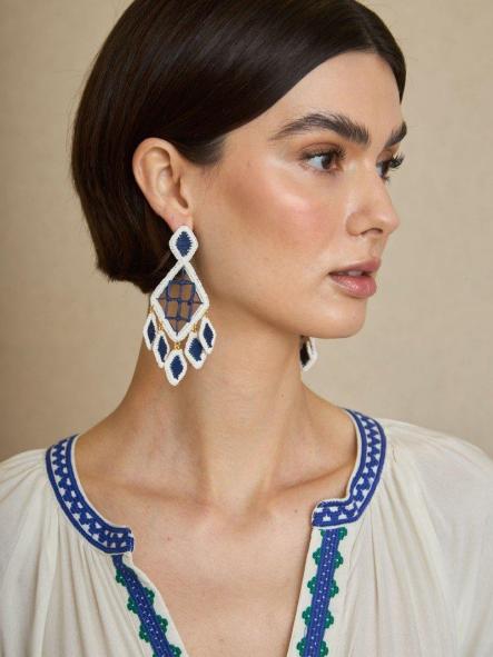 Pendientes rafia rombo azul [0]