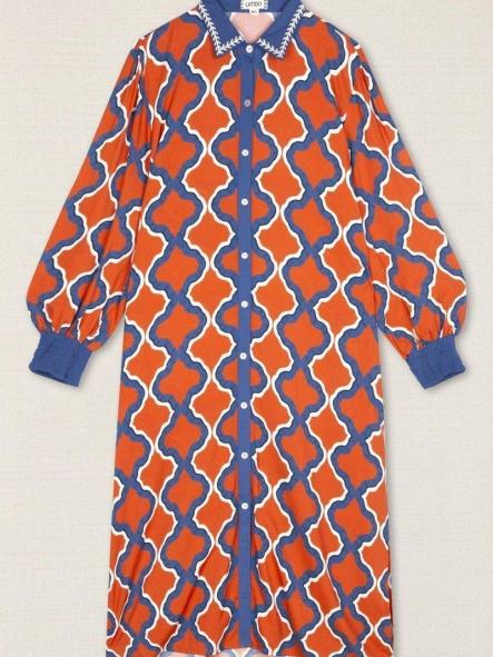 Vestido camisero geométrico naranja y azul [2]