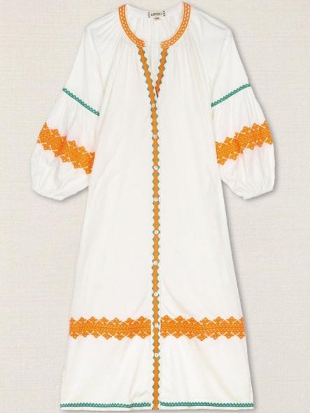 Vestido blanco bordados étnicos naranja y verde  [1]