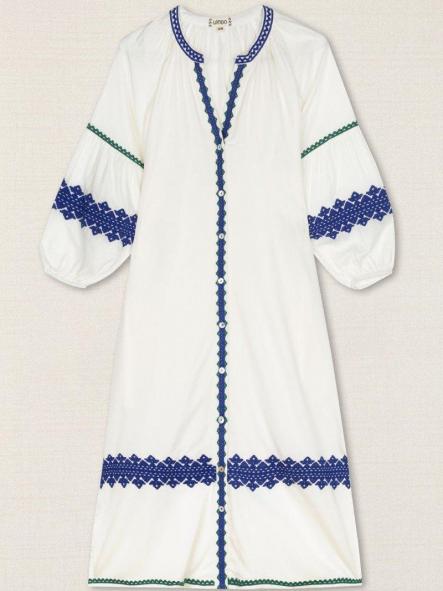 Vestido blanco bordados étnicos azul y verde  [1]