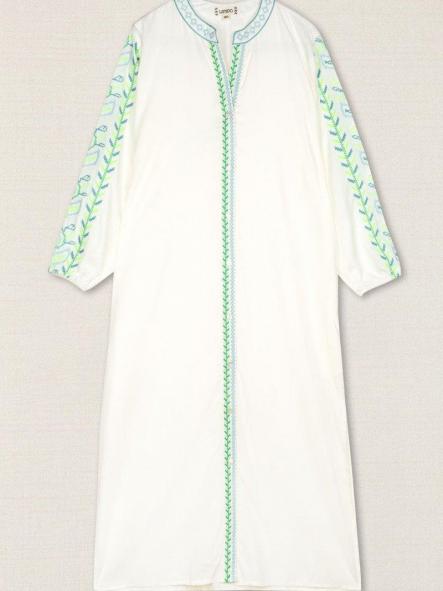 Vestido blanco bordado hojas verdes [1]
