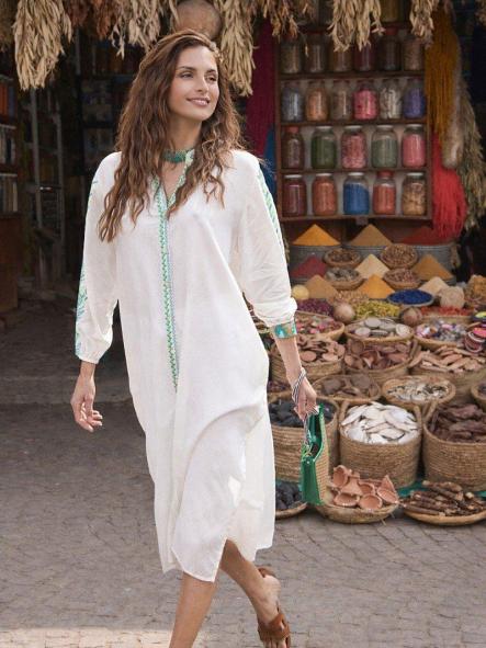 Vestido blanco bordado hojas verdes [0]