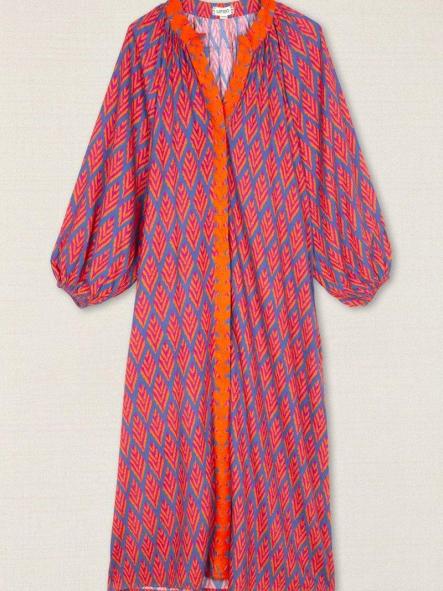 Vestido rombos azul y naranja bordado  [1]