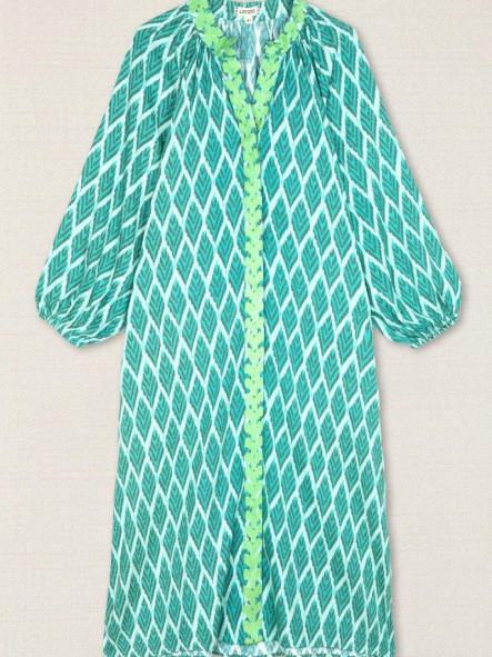 Vestido rombos turquesa y lima bordado 