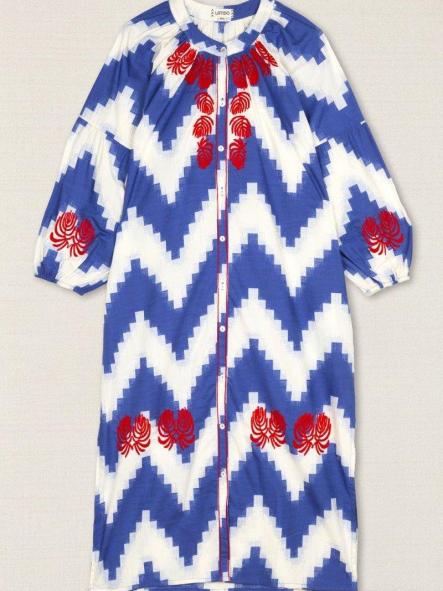 Vestido zigzag azul con bordado rojo [1]