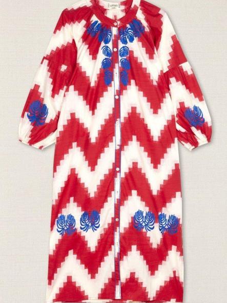 Vestido zigzag rojo con bordado azul [1]