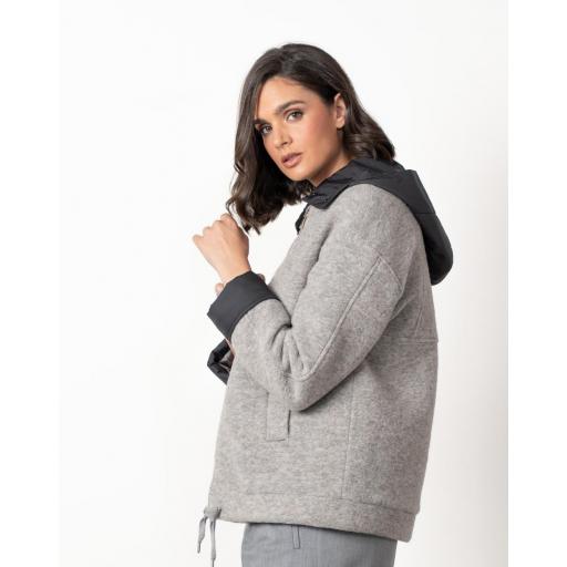 CHAQUETÓN COMBINADO EN LANA COCIDA Y NYLON CON CAPUCHA DESMONTABLE  [1]