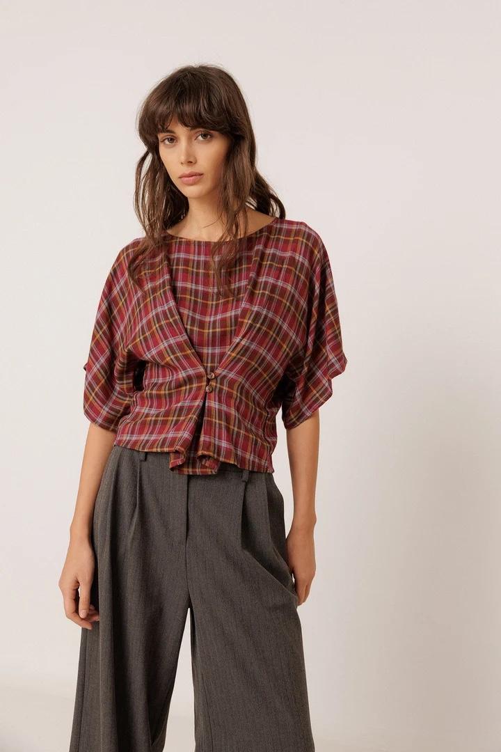 BLUSA CORTA CUADROS MULTICOLOR