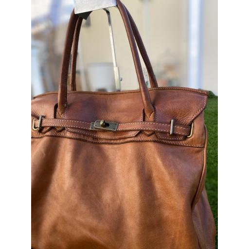 Handbag piel lavada marrón [1]