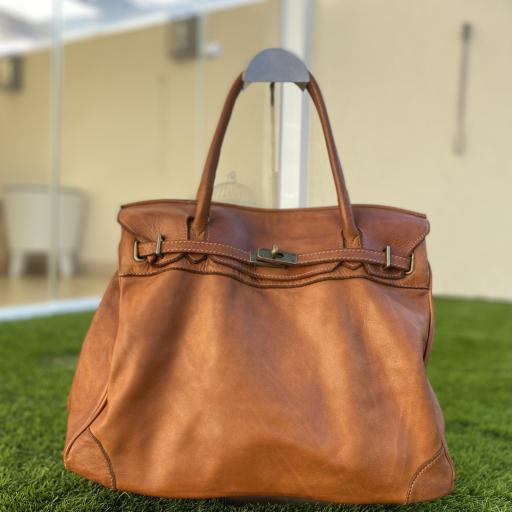 Handbag piel lavada marrón [0]
