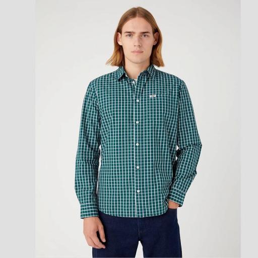 Wrangler 1 Pocket Shirt in Deep Teal Green 112341054