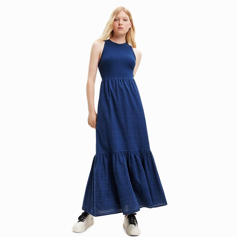 Desigual Vestido largo combinado bordado Lourdes 23SWVW84 5201