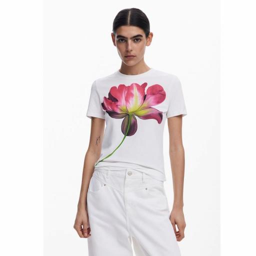 Desigual Camiseta Plata Flor Blanco 25SWTK24 1001