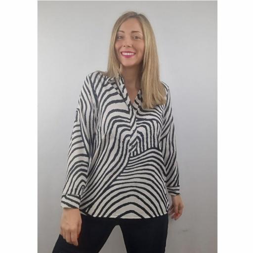 Cottonissimo Blusa Mujer Dibujo Asimétrico Raya 300 [0]