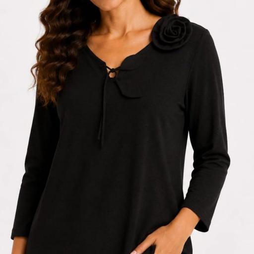 Cottonissimo Camiseta Flor Negro 74071 [1]