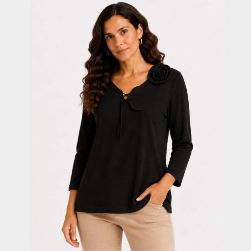 Cottonissimo Camiseta Flor Negro 74071 [0]