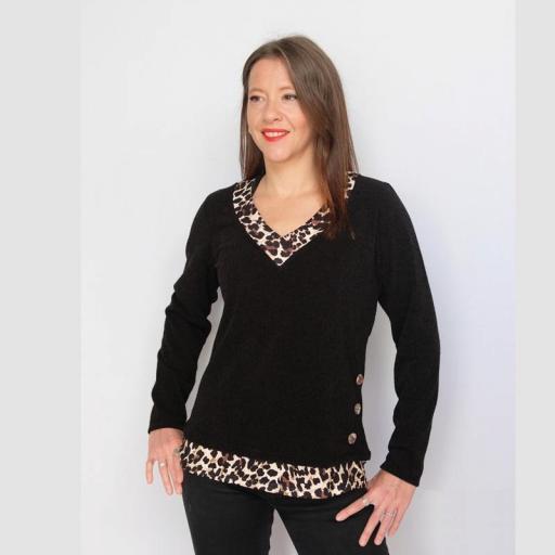 Cottonissimo Suéter negro leopardo 73935 [0]