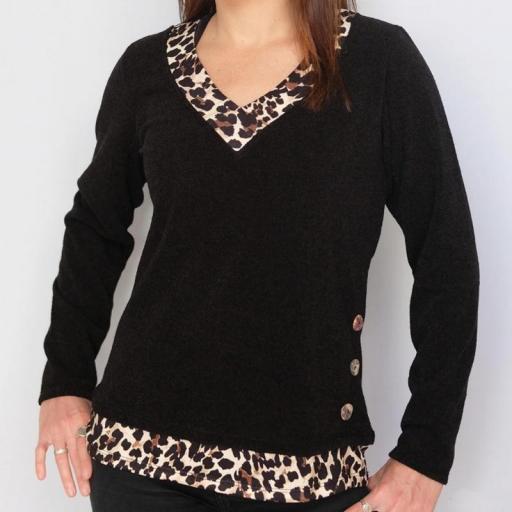 Cottonissimo Suéter negro leopardo 73935 [1]