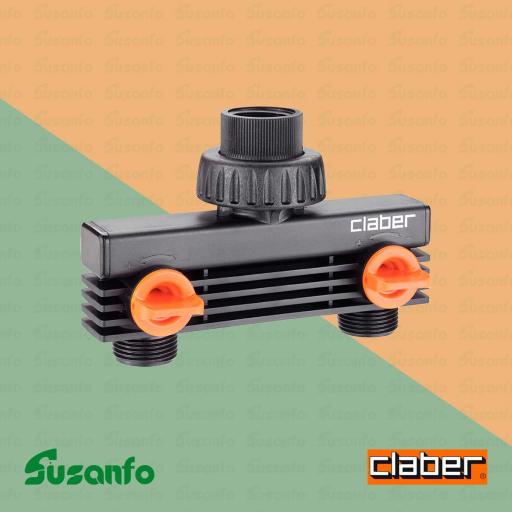 Toma de dos vías Claber 8589 con rosca 3/4" para grifo