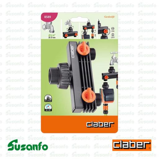 Toma de dos vías Claber 8589 con rosca 3/4" para grifo [1]