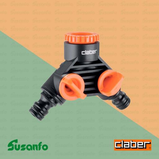 Conector de doble toma Claber 8599 Quick-Click para mangueras
