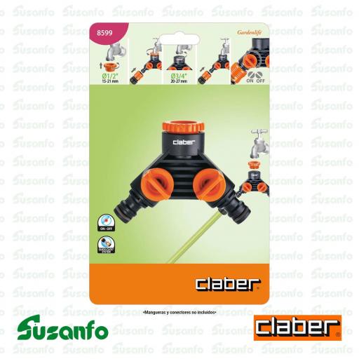 Conector de doble toma Claber 8599 Quick-Click para mangueras [0]
