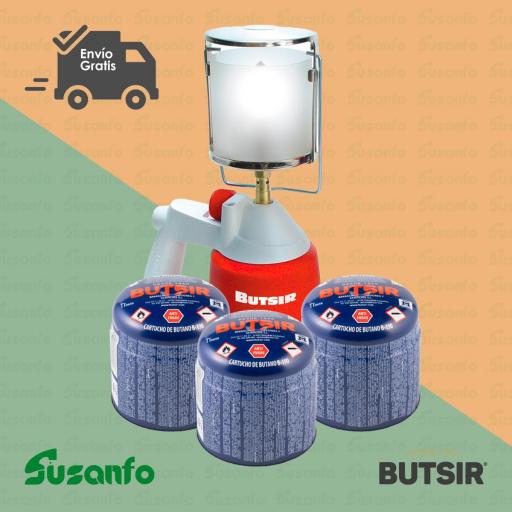 Lámpara camping gas Butsir + 3 cartuchos B-190 | pack listo para usar [0]