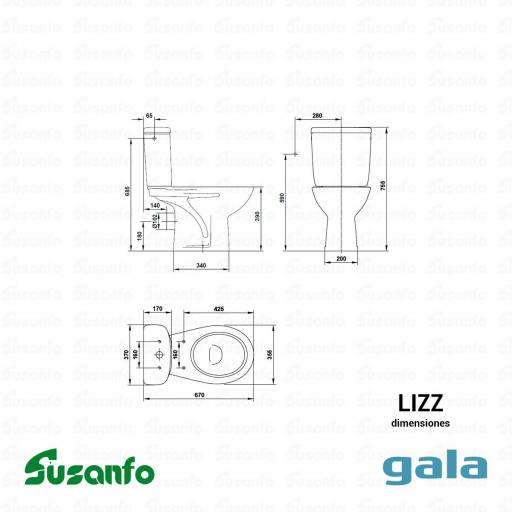 Inodoro completo Lizz salida horizontal con tanque y asiento [2]