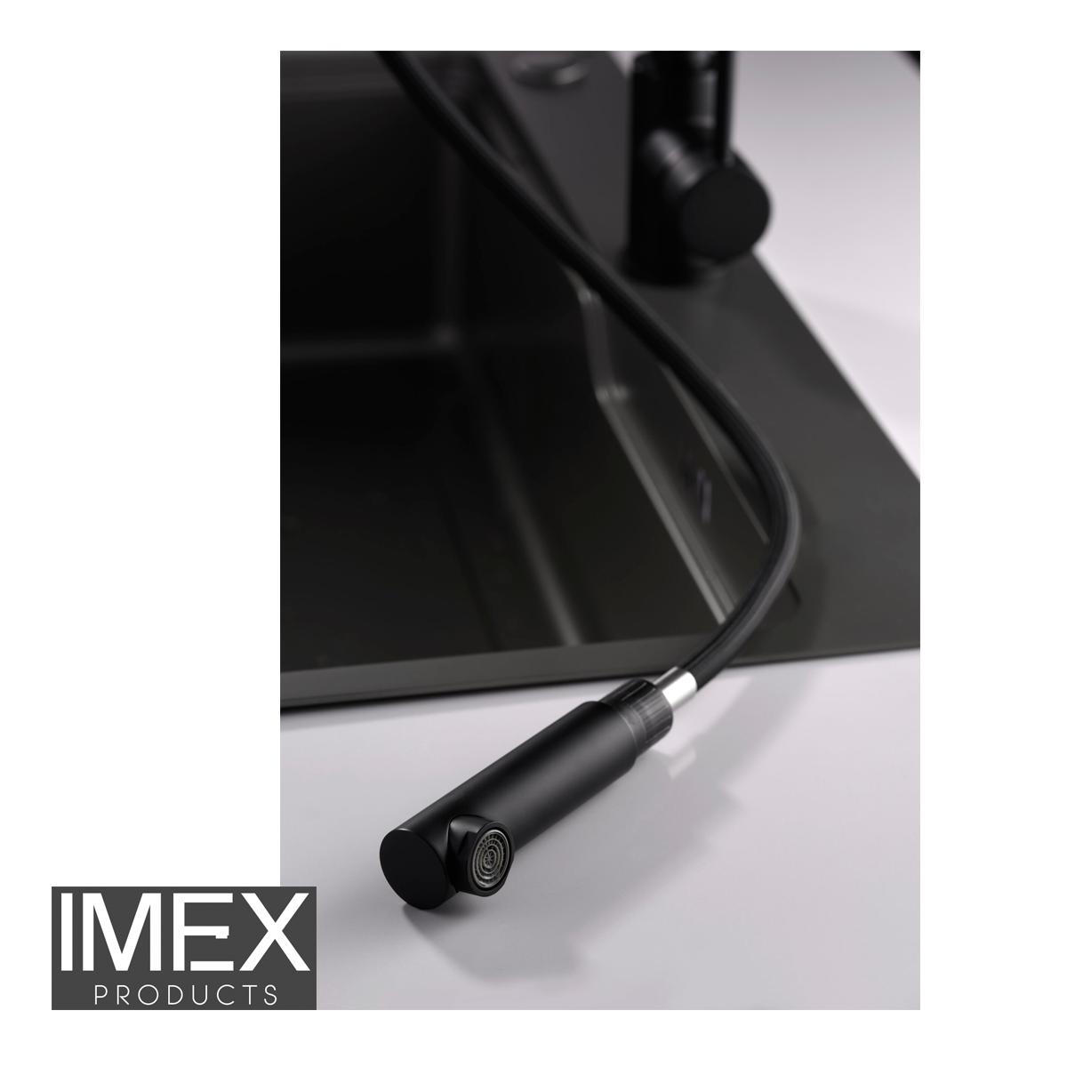 Grifería de cocina monomando extraible negro mate serie Malta - Imex  Products