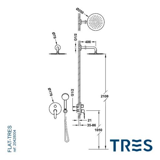 FLAT-TRES - Kit de grifo monomando empotrado de 2 vías Rapid-box para ducha, con rociador de 25cm. y ducha de mano anticalcarea-20428004 [1]
