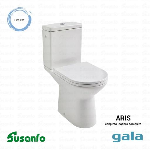 Inodoro completo Aris Rimless salida vertical con tanque y asiento