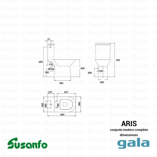 Inodoro completo Aris Rimless salida horizontal con tanque y asiento [2]