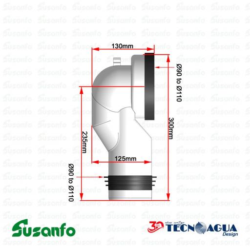 Codo inodoro dual HTecnoagua T-117 - Ø90xØ110 / L.150mm. [1]