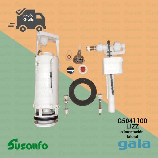 Conjunto mecanismo completo cisterna Gala Lizz (alimentación lateral) – Doble pulsador y flotador 3/8” – Ref. G5041100