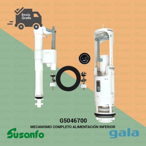Mecanismo completo cisterna Gala/Roca alimentación inferior G5046700 – Doble descarga D8