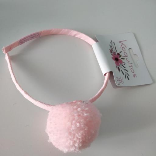 Diadema Pompón Lana Rosa Bebé