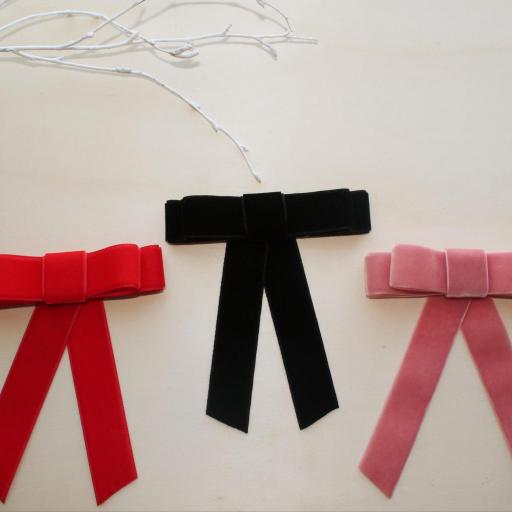 Lazo de terciopelo doble largo para niña / Pinzas de terciopelo para niñas [0]