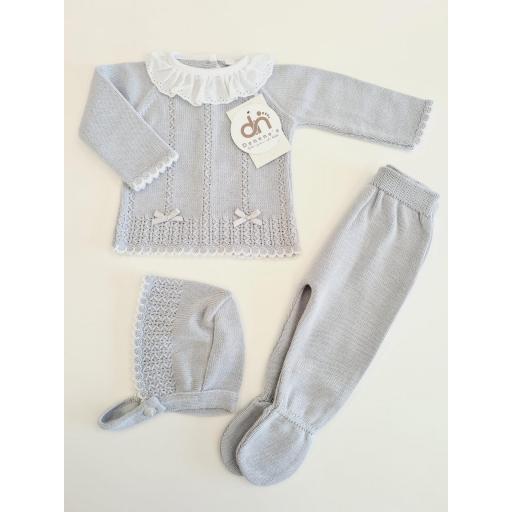 Conjunto Perlé lazitos    3piezas Gris