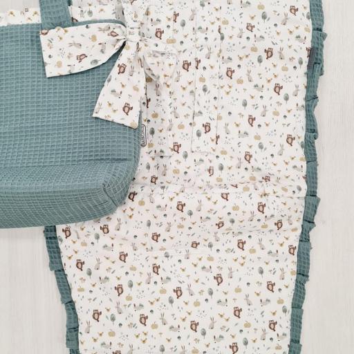 Conjunto Bolso y Colchoneta silla universal Búhos verde gofre Rapacinos