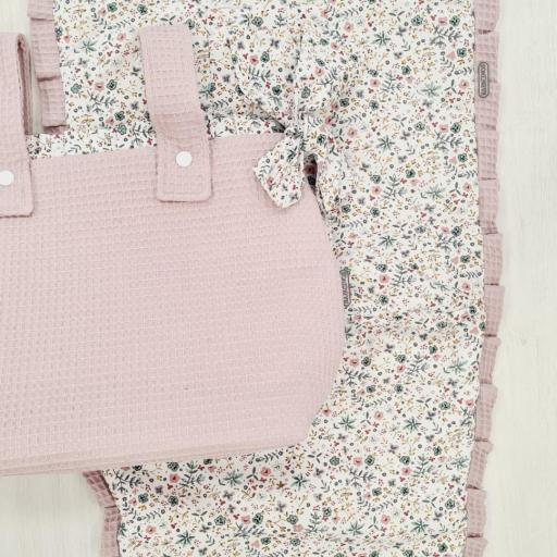 Conjunto Bolso y Colchoneta silla universal Flores rosa gofre Rapacinos