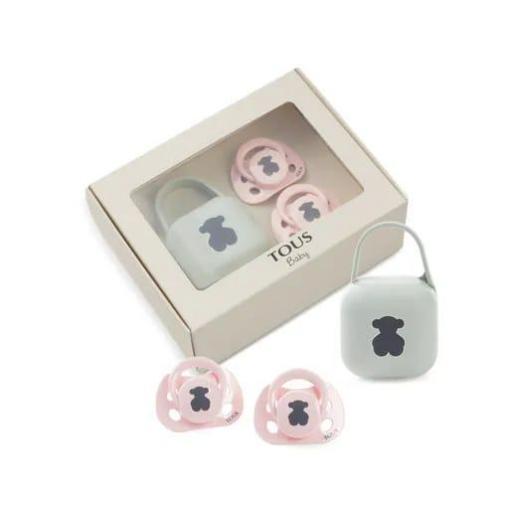 Pack 2 chupetes y portachupete Tous Baby rosa