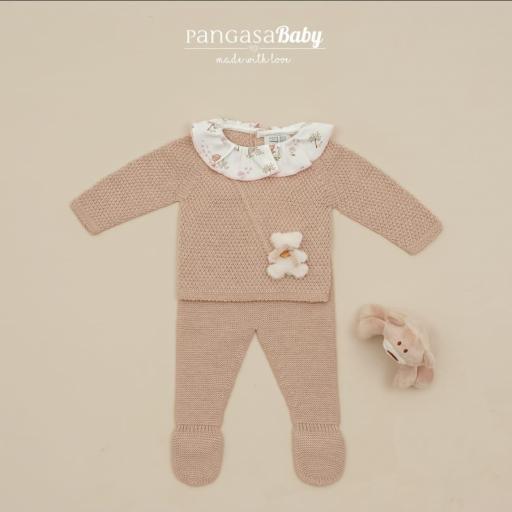 Conjunto polaina primera puesta Pangasa cuello volante pato color arena ref.1503365