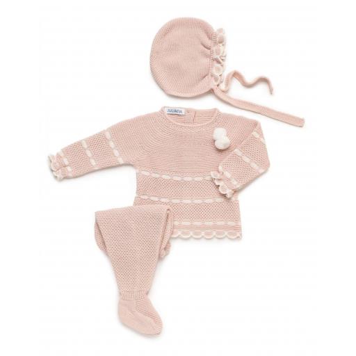 Conjunto 3p polaina Juliana lana Recogida pasacintas ref.25563 rosa palo [1]